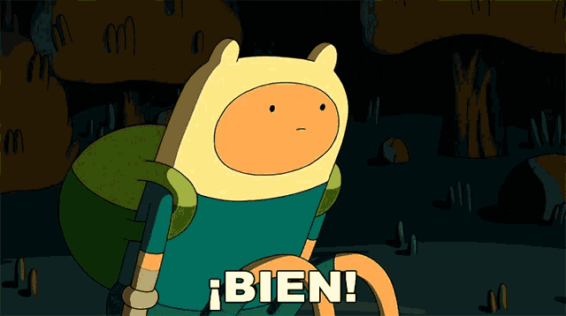 a cartoon character with a backpack says " bien "