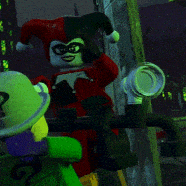 a lego harley quinn and a lego question mark