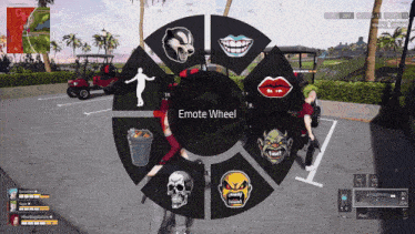 a screenshot of a video game with an emote wheel in the center