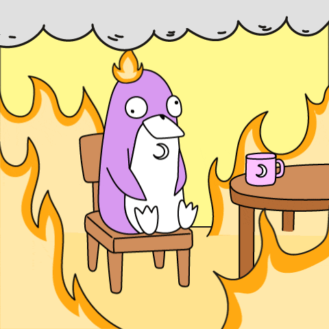 a cartoon of a penguin with a crown sitting in a chair
