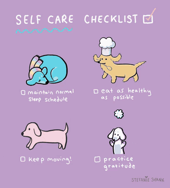 a self care checklist includes maintaining normal sleep schedule