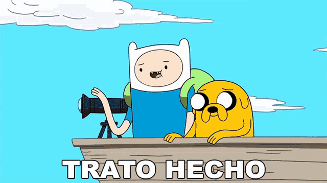 a cartoon character with a telescope and the word trato hecho below him