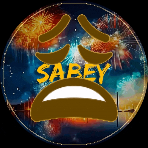 a circle with fireworks and the word sabey