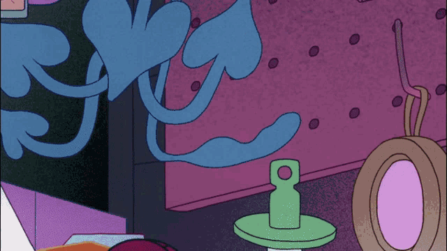 a cartoon drawing of a green object with a hole in the middle of it
