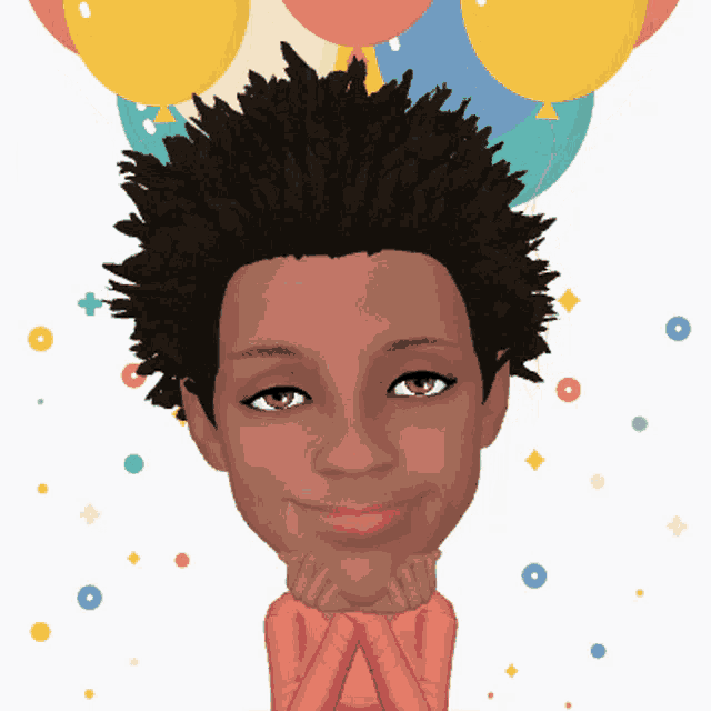 a cartoon of a boy with balloons in his hair