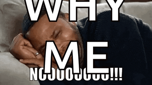 a man is laying on a couch with his eyes closed and a meme that says why me ncjuojuu !!!