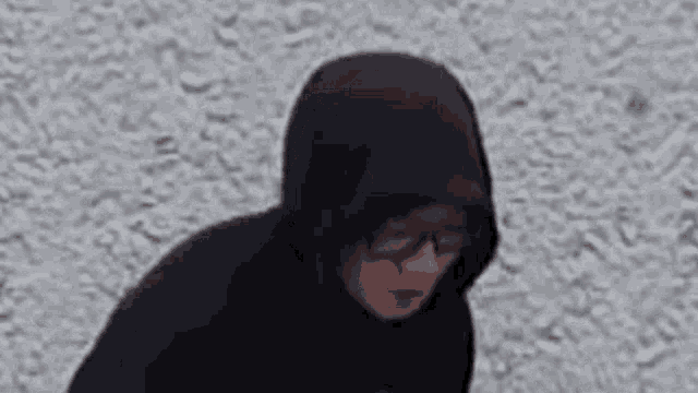 a person wearing a black hoodie and glasses .
