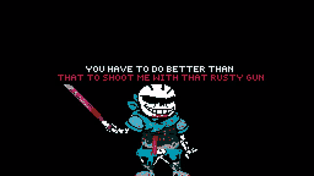 a pixel art of a skeleton holding a knife with the words you have to do better than that to shoot me