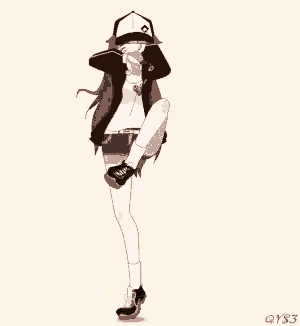 a drawing of a girl wearing a baseball cap and shorts by qy83