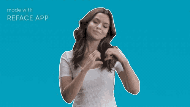 a woman making a heart shape with her hands and the words made with reface app