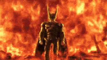 a superhero is standing in front of a fire in a video game .