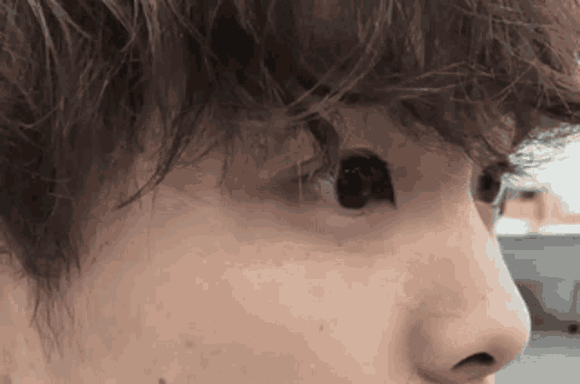 a close up of a person 's eye and nose with a blurred background .