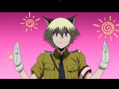 a cartoon character with a cat ear and a yellow sun