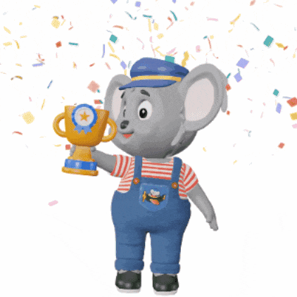 a cartoon character is holding a trophy in his hand