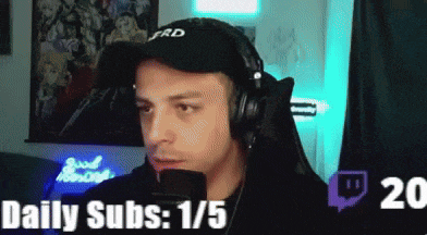 a man wearing headphones and a hat is talking into a microphone with the words daily subs : 1/5 above him