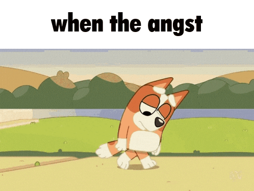 a cartoon dog is walking in a field with the words " when the angst " above him