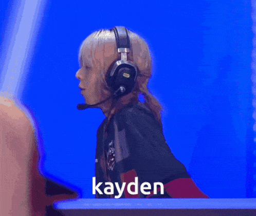 a person wearing headphones with the name kayden written on the bottom