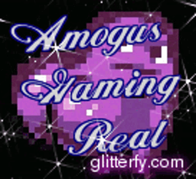 a logo for amogus gaming real glitterfy.com is displayed