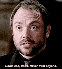 a man with a beard says " good god , don 't never trust anyone "