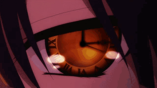a close up of a person 's eye with a clock inside