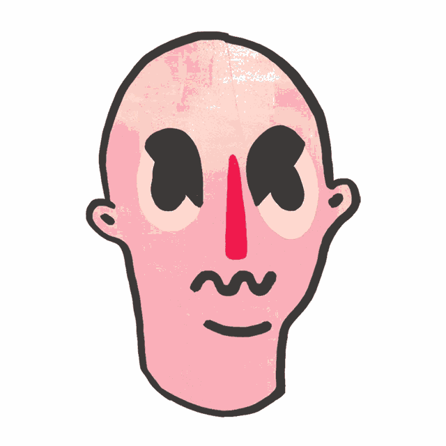 a cartoon drawing of a bald head with a red nose
