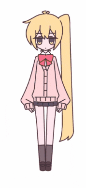 a drawing of a girl with long blonde hair and a red bow tie