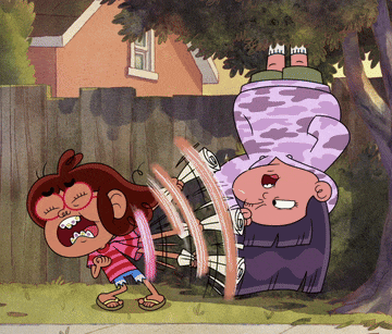 a cartoon drawing of a girl kicking another girl in the face