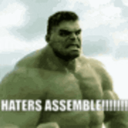 a close up of a hulk with the words `` waters assemble '' written on the bottom .