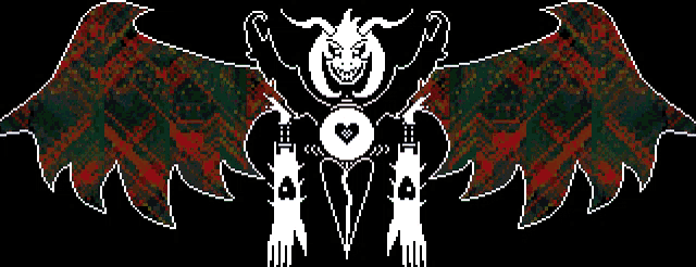 a pixel art of a monster with wings and horns