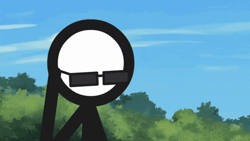 a stick figure wearing sunglasses stands in a field