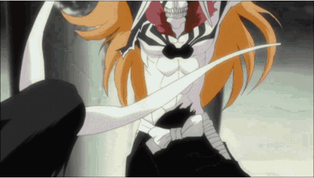 a cartoon character with a skull on his head is fighting another character