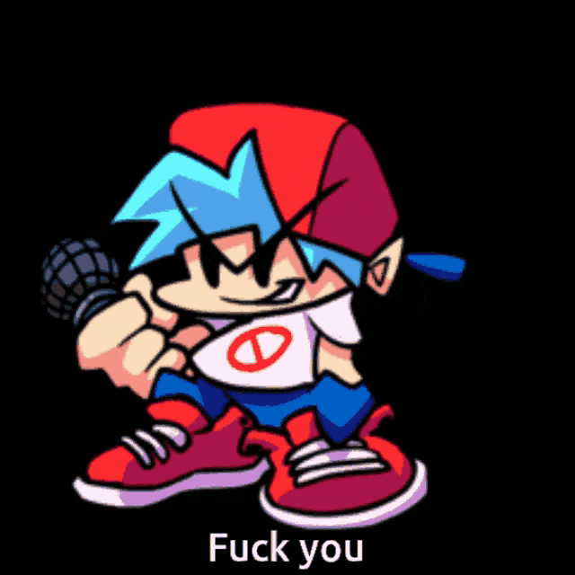 a cartoon character singing into a microphone with the words " fuck you " below him