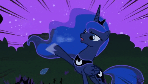a cartoon of princess luna from my little pony standing in front of a crowd of people .