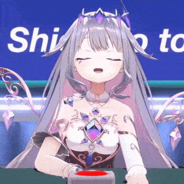 a girl with a crown on her head is sitting in front of a sign that says ' ship to '