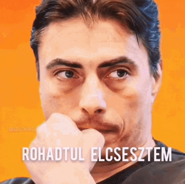 a close up of a man 's face with the words rohadtul elcsesztem written below him