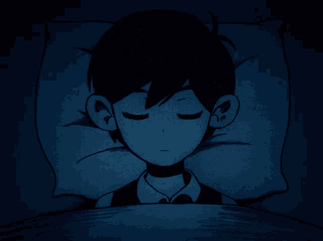 a drawing of a boy sleeping in a dark room