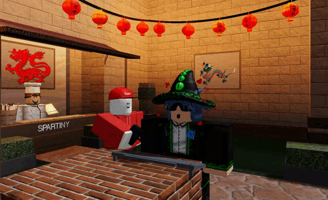 a video game scene with spartny in the background