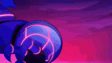 a cartoon drawing of a robot 's arm with a purple light coming out of it