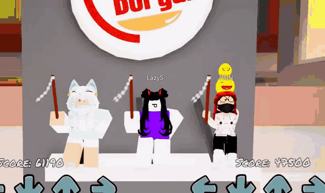 a group of people are standing in front of a burger king sign holding sticks .