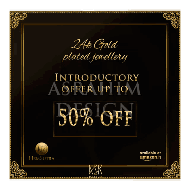 a black and gold advertisement for 24k gold plated jewelry