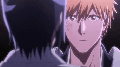 two anime characters are looking at each other and one has a scar on his forehead