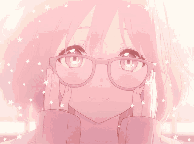 a close up of a girl wearing glasses with stars on her hair