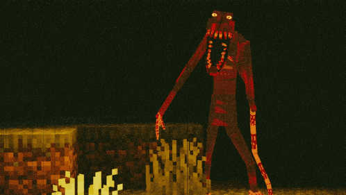 a pixel art drawing of a monster with a long red tongue