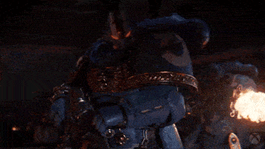 a video game character is firing a flamethrower in the dark