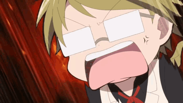a cartoon character with glasses and a red bow tie making an angry face