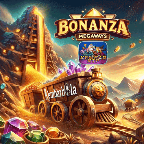 a poster for bonanza megaways shows a train pulling a wagon full of gold