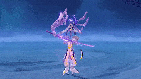 a person in a video game is standing in front of a purple lightning bolt