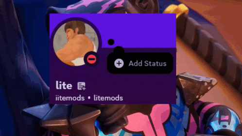 a purple card with a picture of a man and the words lite and add status