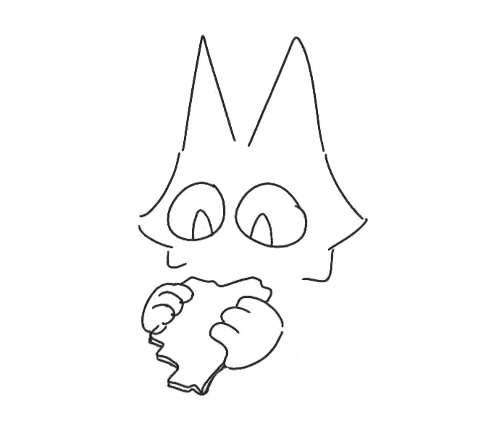a black and white drawing of a cat eating a piece of cake .