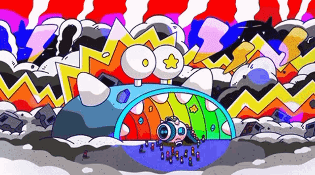 a cartoon drawing of a rainbow bridge with a star on the top